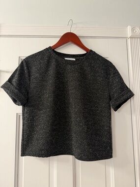 Zara Black Heather Short-Sleeve Boxy Tee, Cropped